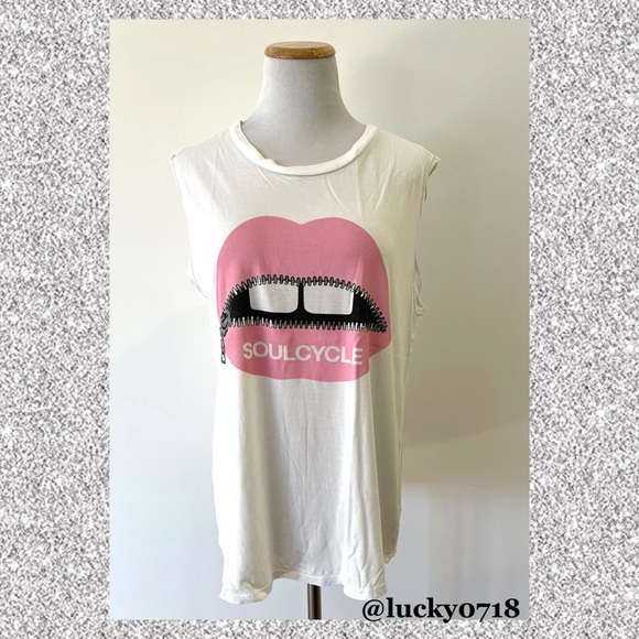 Lauren Moshi x SoulCycle NWOT White with Pink Zip Mouth Tank Sz S - Picture 2 of 7